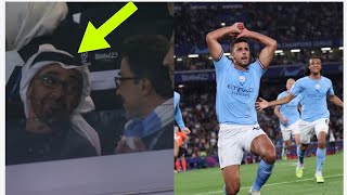 Sheikh Mansour and president of UAE smile as Rodri scores Champions League winner