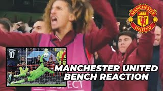 Manchester United bench reaction after André Onana saved last minute penalty against FC Copenhagen