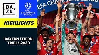 Pokal-Übergabe: Bayern feiern Triple 2020 | UEFA Champions League | DAZN Highlights